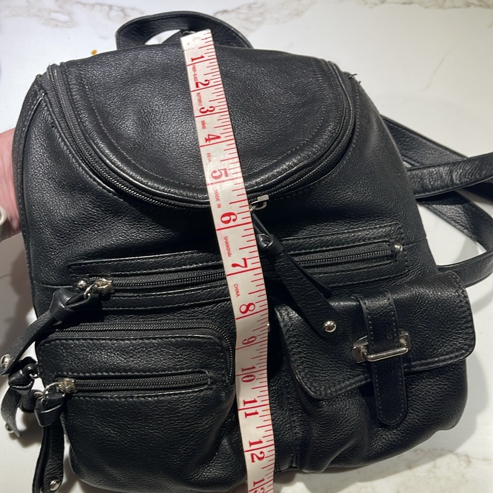 PELLE STUDIO Pebble Leather Backpack Sling Bag, Black, Leopard fabric interior - Picture 14 of 15